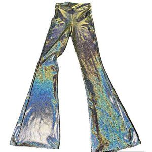 Sugarpuss High Waist  Silver Irridescent Holographic Bellbottoms Flares NWT